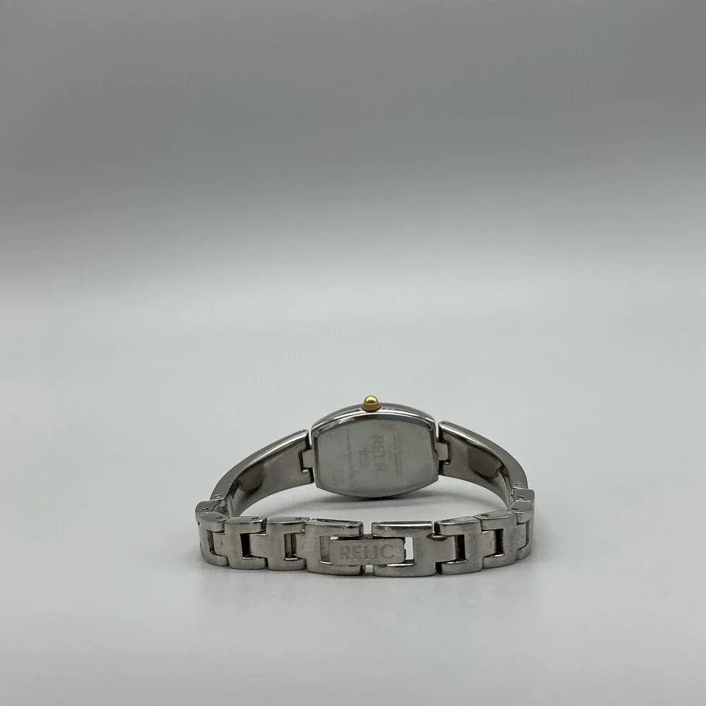 Relic Womens Watch 18mm Silver Dial Tonneau Scrolled Band New Battery 5.75